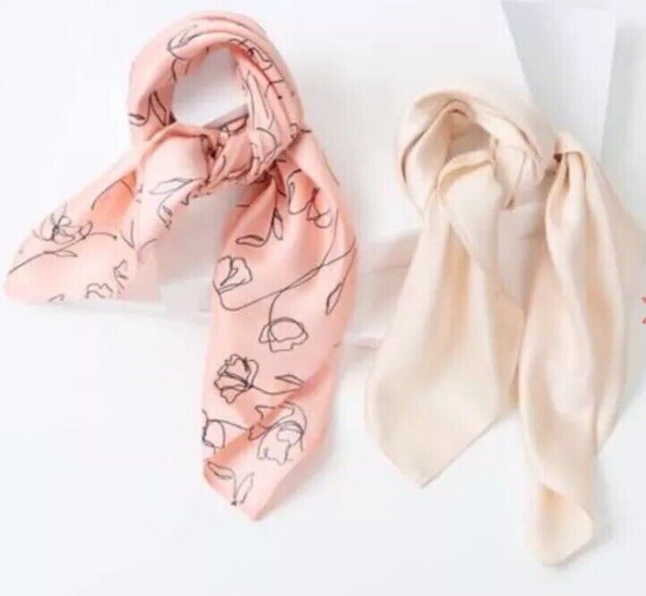 Lark & Ives Pink Ivory Hair Scarf Wrap Set 20x20 NWT Hair Bag Accessory