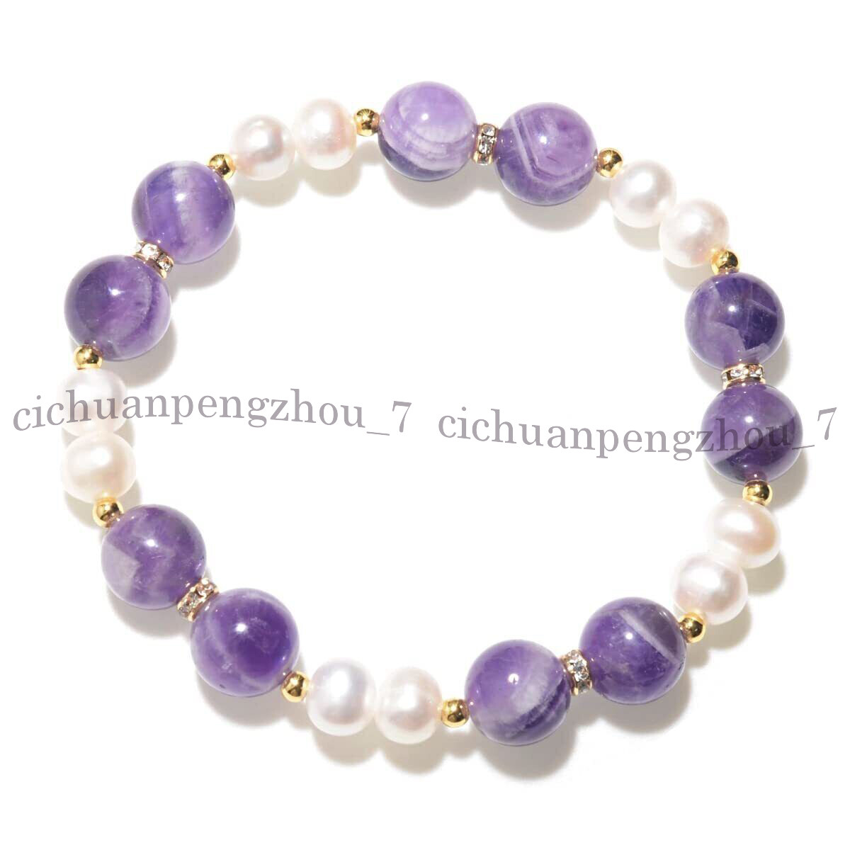 Natural 10mm Purple Dream Lace Amethyst White Pearl Elastic