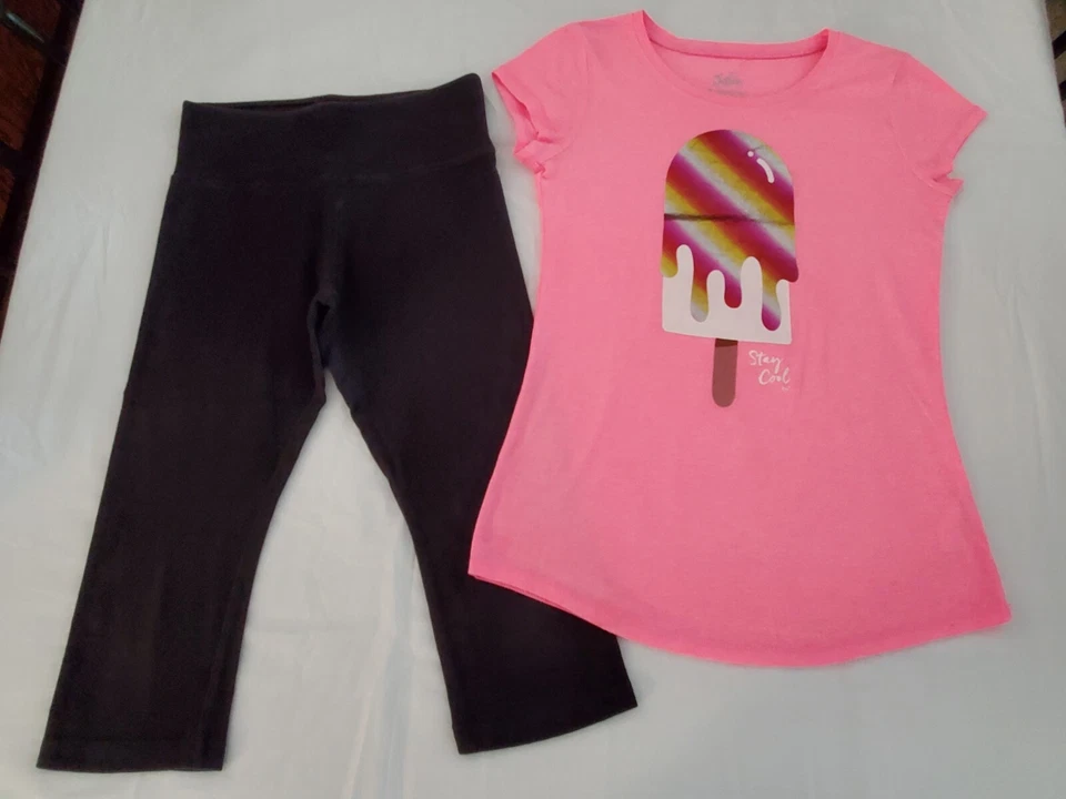Conjunto de conjunto de 2 piezas leggings capri negros camiseta popcicle rosa justicia para niñas Foto 2 de 4