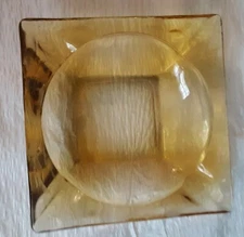 New Vintage Mid Century Square Yellow Amber Ashtray Glass Mid Century 4 inch