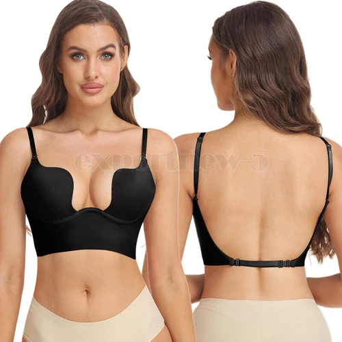 Women Low Back Bra Wire Lifting Deep U Backless Bra With Convertible Clear Strap - Picture 17 of 36