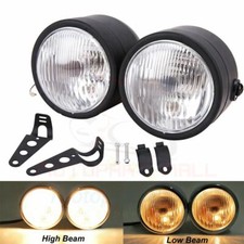 Black Twin Hilo Headlight Motorcycle Dual Lamp For Street Fighter Universal