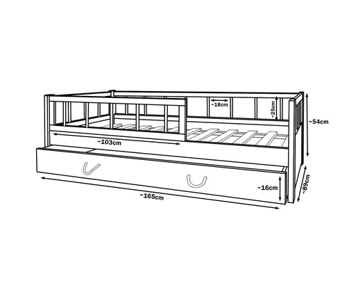 Wooden toddler bed, child bed, scandinavian style, with drawer,barriers 160x80cm - Picture 2 of 11