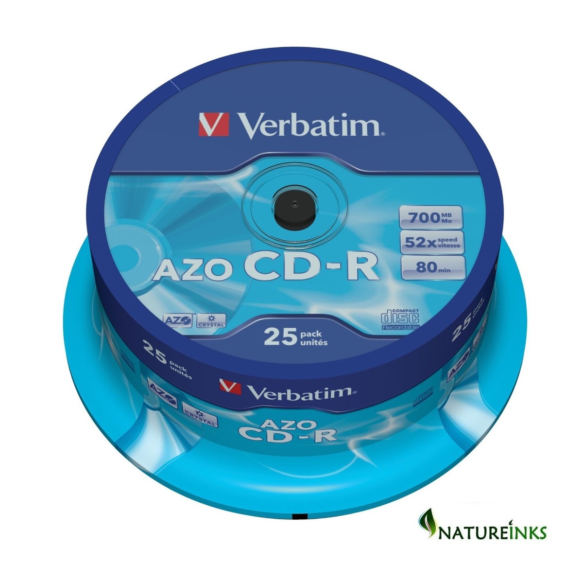 25 Genuine Verbatim AZO Blank CD CD-R 52x 700MB 80 mins Discs