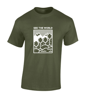 SEE THE WORLD HERREN T-SHIRT COOL OUTDOOR DESIGN WANDERN WALKING NATUR TOP NEU