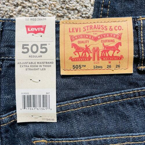 Levi's 505 Boys Jeans Straight Leg Size 12 26X26 Dark Blue Denim (0354) - Picture 8 of 8