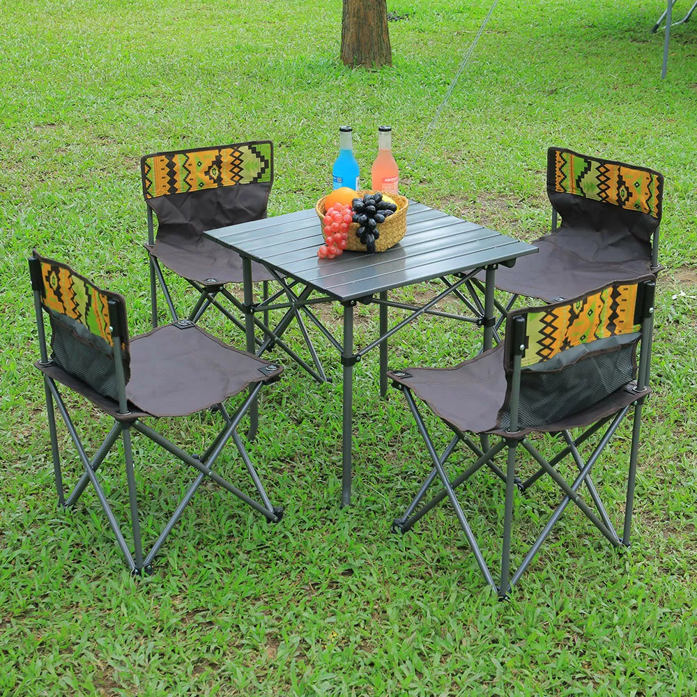 Foldable Table and Chair Set 4 Chairs Field Barbecue Picnic Camping Outdoor Seat