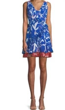 Tanya Taylor Eva Pleated Parrot Tulip-Print Sleeveless Mini Dress Women’s Size 6