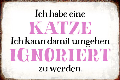 Blechschild 20x30 Ich habe eine Katze ich kann damit Umgehen Ignoriert zu werden