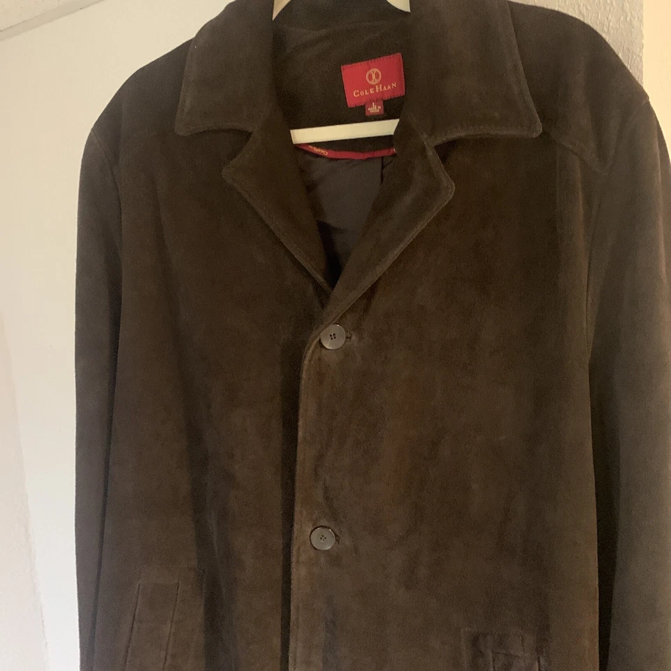 Chaqueta de Cuero Cole Haan Hombre Talla L Gamuza Marrón Cuero Abrigo Chaqueta Foto 2 de 4