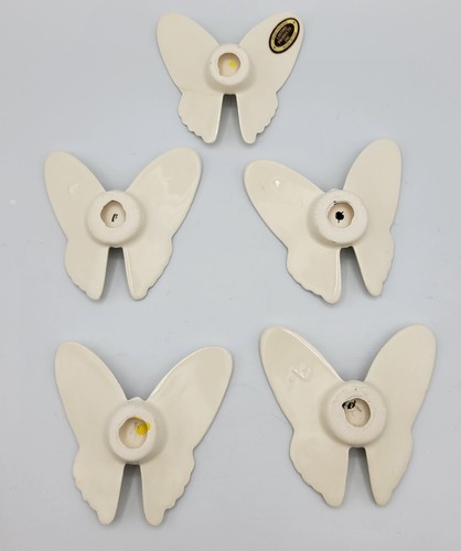 Vintage Homco Ceramic Butterflies Set Of 5 Hand Painted Pink White One Repaired - Picture 10 of 11