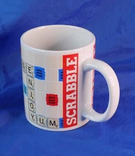 SCRABBLE GAME Coffee Mug Hot Cocoa Mug 12oz Ceramic w/ Scrabble Letterboard VGC