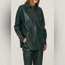 Love Whit Faux Leather Long Sleeve Green Button Up Jacket Size Medium