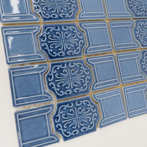 Decorative Vintage Blue Ceramic Wall Tile Sheet - Picture 3 of 8