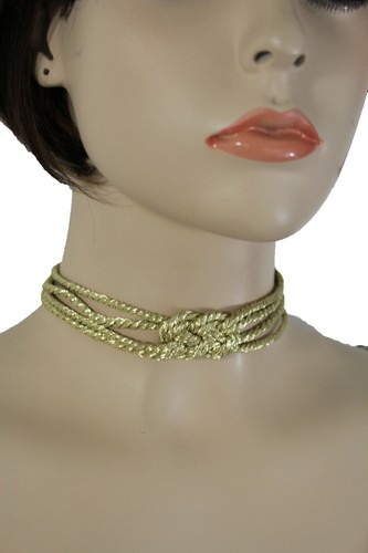 Women Gold Fabric Strings Hip Hop Fashion Short Choker Necklace Infinity Pendant - Picture 7 of 12