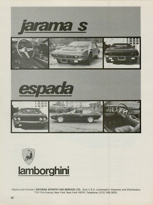 1973 Lamborghini Jarama S Espada Models Performance Cars Photo Vintage Print Ad