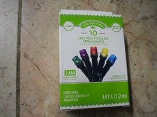 New  Holiday Time 10 Counts LED Multicolor Mini LIghts Green Wire 4 FT Long