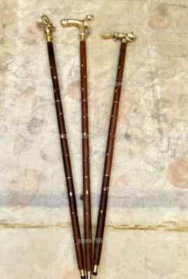 Vintage Los Aus 3 Design Gehen Gehstock Holz Spazierstock Messing Griff Geschenk