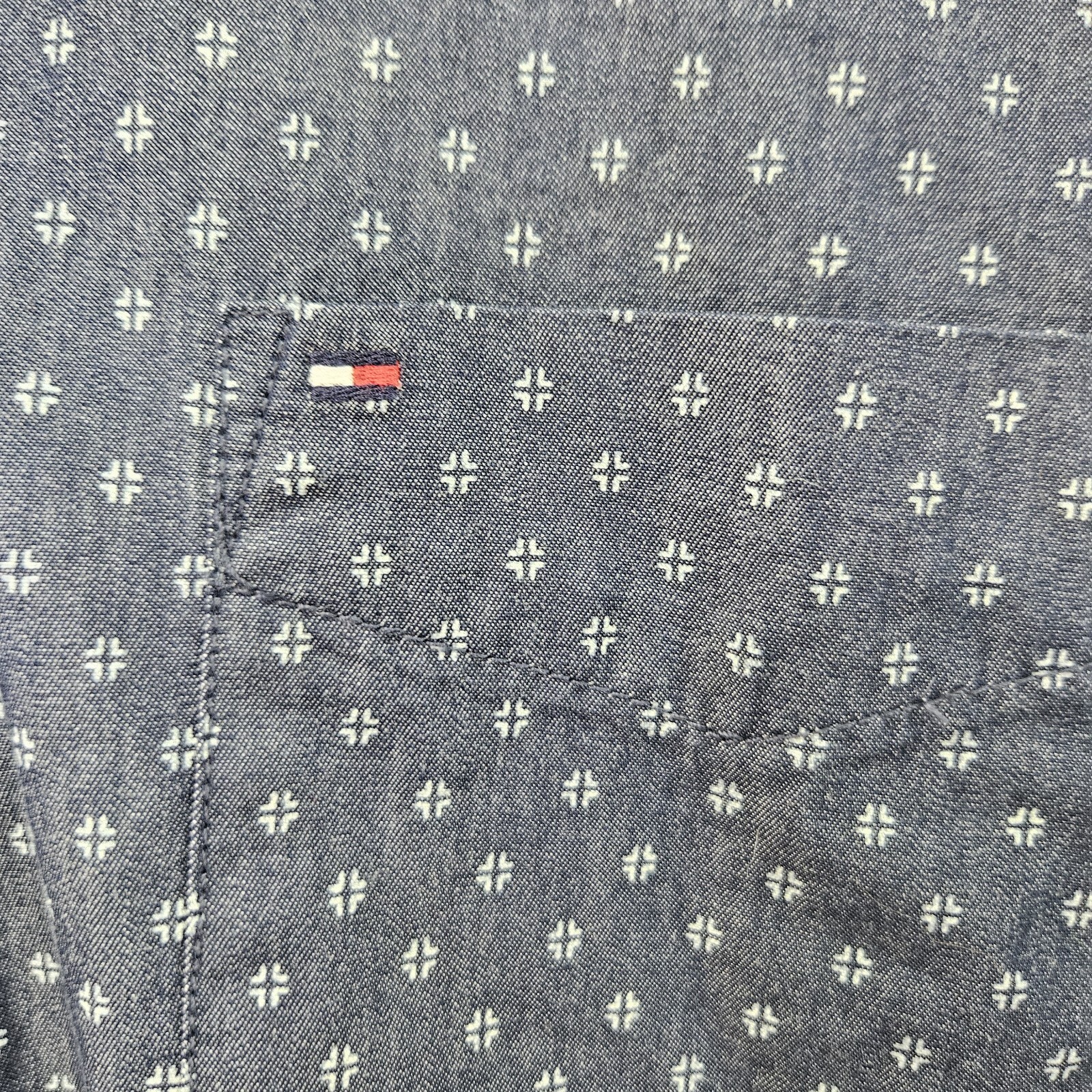 Tommy Hilfiger Custom Fit Coupe Sur Mesure Blue Short Sleeve Pocket Mens XXL thumbnail 3