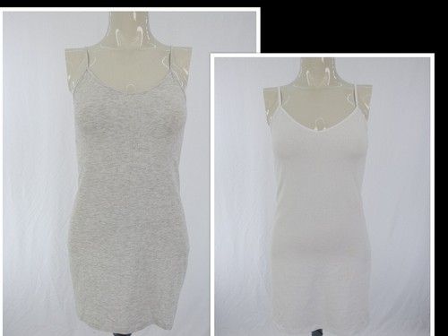 Long Line Cami Top Slip Kleiderpaket 2 grau weiß weich Jersey Essentials UK10 12
