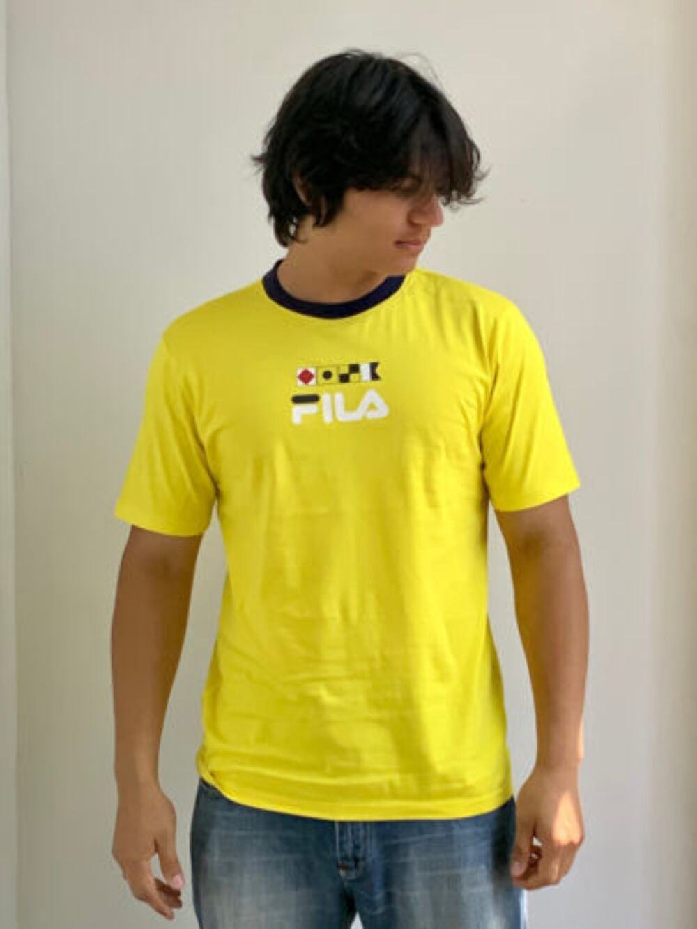 Maglietta uomo Fila gialla blu navy maniche corte nuova con etichette