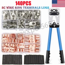 140PCS Copper Lugs Ring Terminals Bare Battery Welding Crimp Wire Connectors Kit