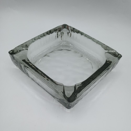 Vtg 6" Large Recycled Glass Smokey Gray Square Heavy Textured Ashtray MCM EUC - Picture 2 of 12