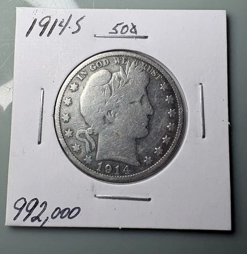 1914-S Liberty Barber Silver Half Dollar 50c San Francisco Mint Key Date Coin