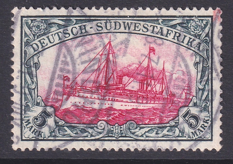 German Southwest Africa fine used 1900 5 Mark 'yacht' stamp without wmk