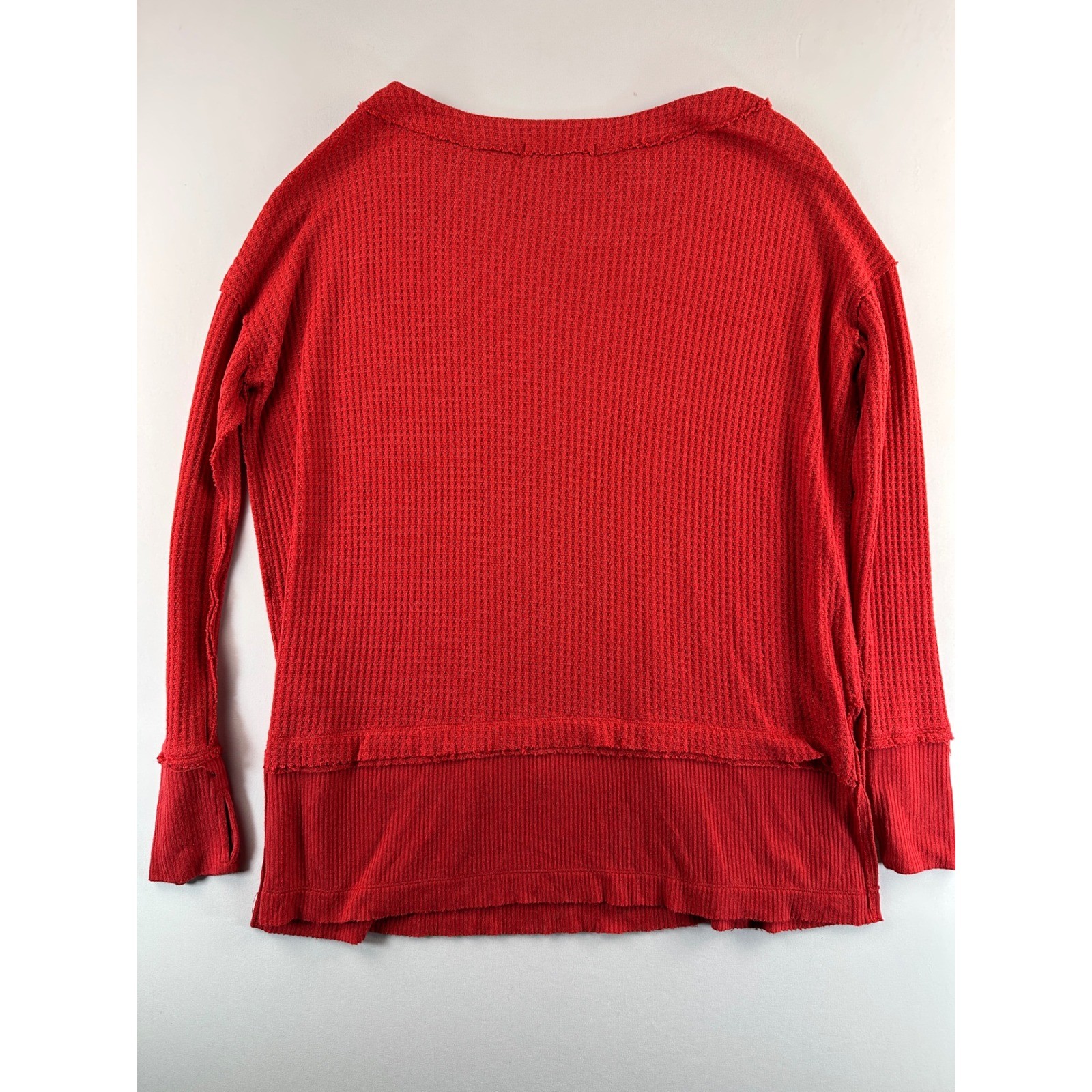 We The Free North Shore Thermal Top Red Waffle Knit High Low Hem Sz Small Boho