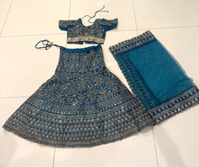 Women Blue Embroidered Lehenga Choli 3-Piece Set w/ Dupatta Unstitched