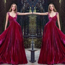 Red Prom Dresses A Line Scoop Neck Lace Appliques Beaded Velvet Evening Gowns 