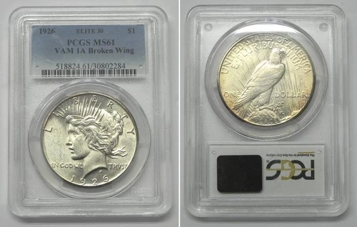 1926 Peace Dollar, PCGS MS61, Elite 30 VAM 1A Broken Wing  #2284