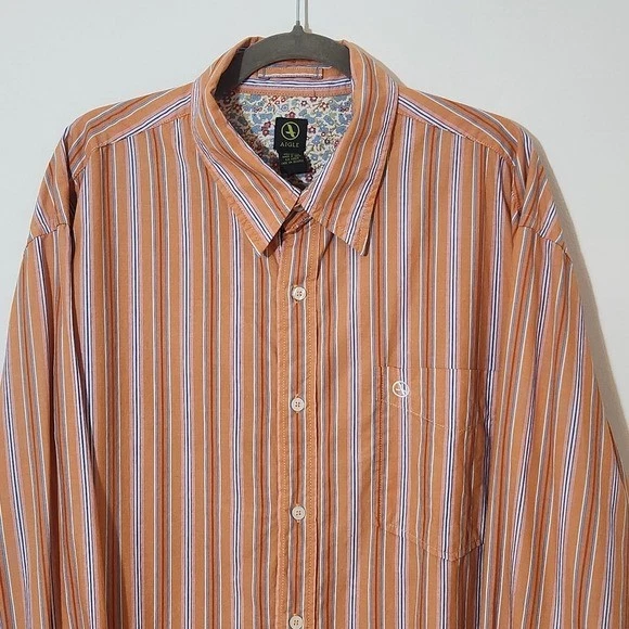 Camisa Aigle Naranja y Azul Rayas Abotonada Talla XXL Camisa Naranja Rayas Foto 3 de 4