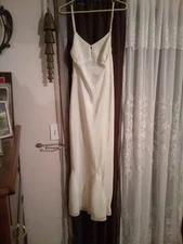 Vintage 1950 Off White Ivory Full Slip Negligee Lingerie with Lace Nylon Size M