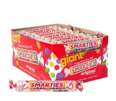 Smarties Giant- 36 ct Box 36 Individual Rolls Giant Smarties Candy