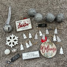 Christmas Decor Bundle 25pc Farmhouse Rustic Ornaments Santa Sign Snowflake Joy