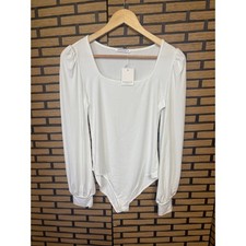 Mangopop White Long Sleeve Bodysuit Size Medium