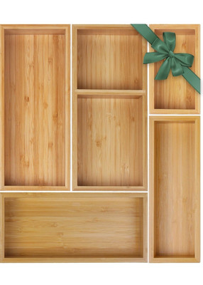 5 PCS Bamboo Drawer Organizer Set for Kitchen Bathroom Office Makeup Utensils