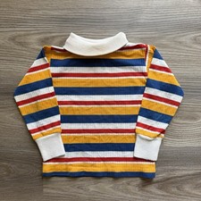Vintage 80s Rainbow Striped Primary Color Turtleneck Ribbed Youth Small 7-8