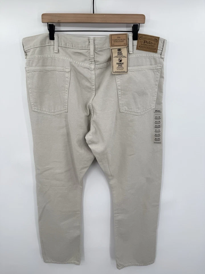 NUEVO Polo Ralph Lauren Hombres Varick Slim Recto Cáñamo Denim Jeans Gris 40x30 Foto 2 de 4