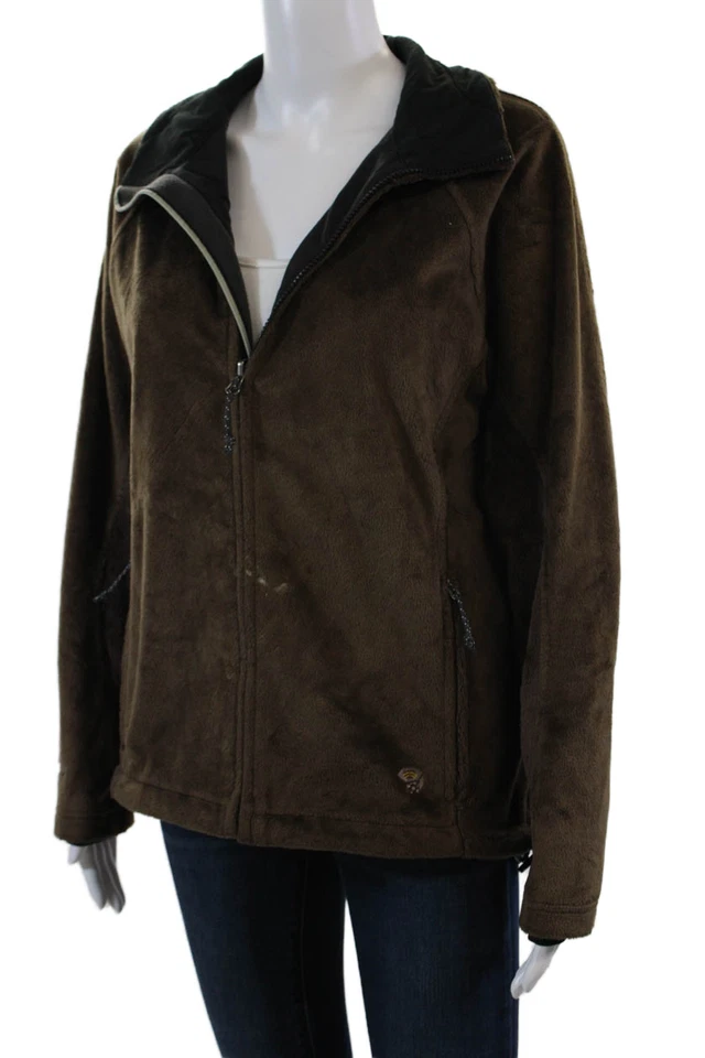 Chaqueta Mountain Hardware para mujer manga larga cremallera frontal cuello falso marrón talla grande Foto 3 de 4