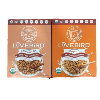 Lovebird Organic Cinnamon O s and Honey O s Cereal (2 Boxes 7 oz)
