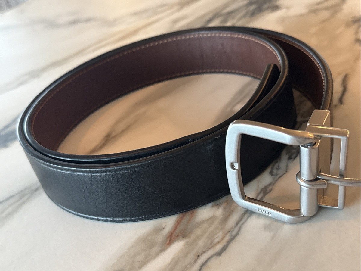 Lauren Ralph Lauren Logo Dress Belt Mens Size 40 Black Leather Brass Buckle