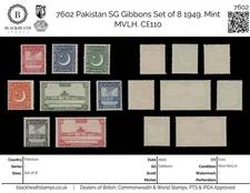 7602 Pakistan SG44-51 Set of 8 1949. Mint MVLH. C£110