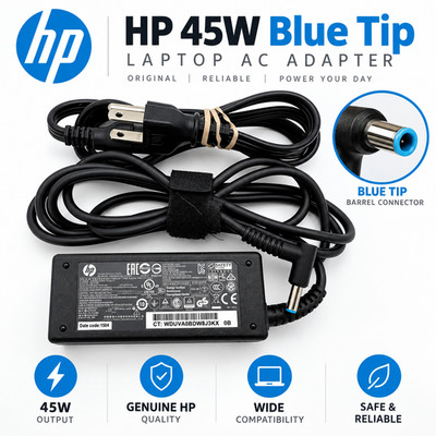 Genuine HP 45W blue tip laptop AC Adapter Power Supply charger 19.5V 741727-001