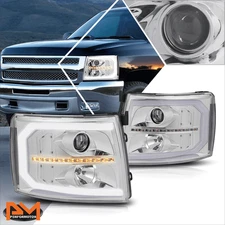 For 07-14 Silverado C-Shape LED DRL+Sequential Signal Lamp Projector Headlights