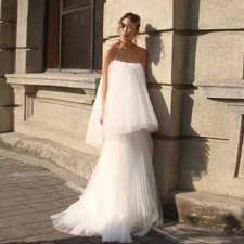 Elegant Tiered Tulle Korea Wedding Dress Strapless Dress Corset Backless Gown