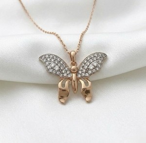 Authentic 18k Gold Plated with CZ Butterfly Pendant Necklace Dainty Butterfly Jewelry