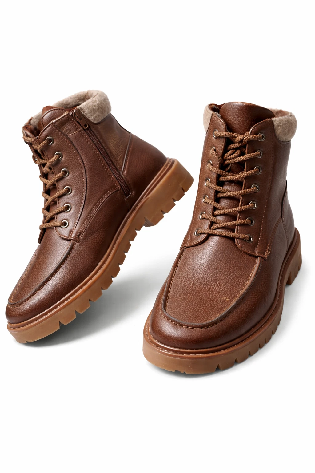 Men’s Brown Lace-Up Ankle Boots 9.5 M Rugged Sole Side Zip Winter